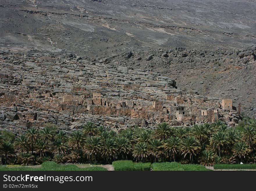 Ruins of old mudflat buildings in the city Biladt Sait in Oman