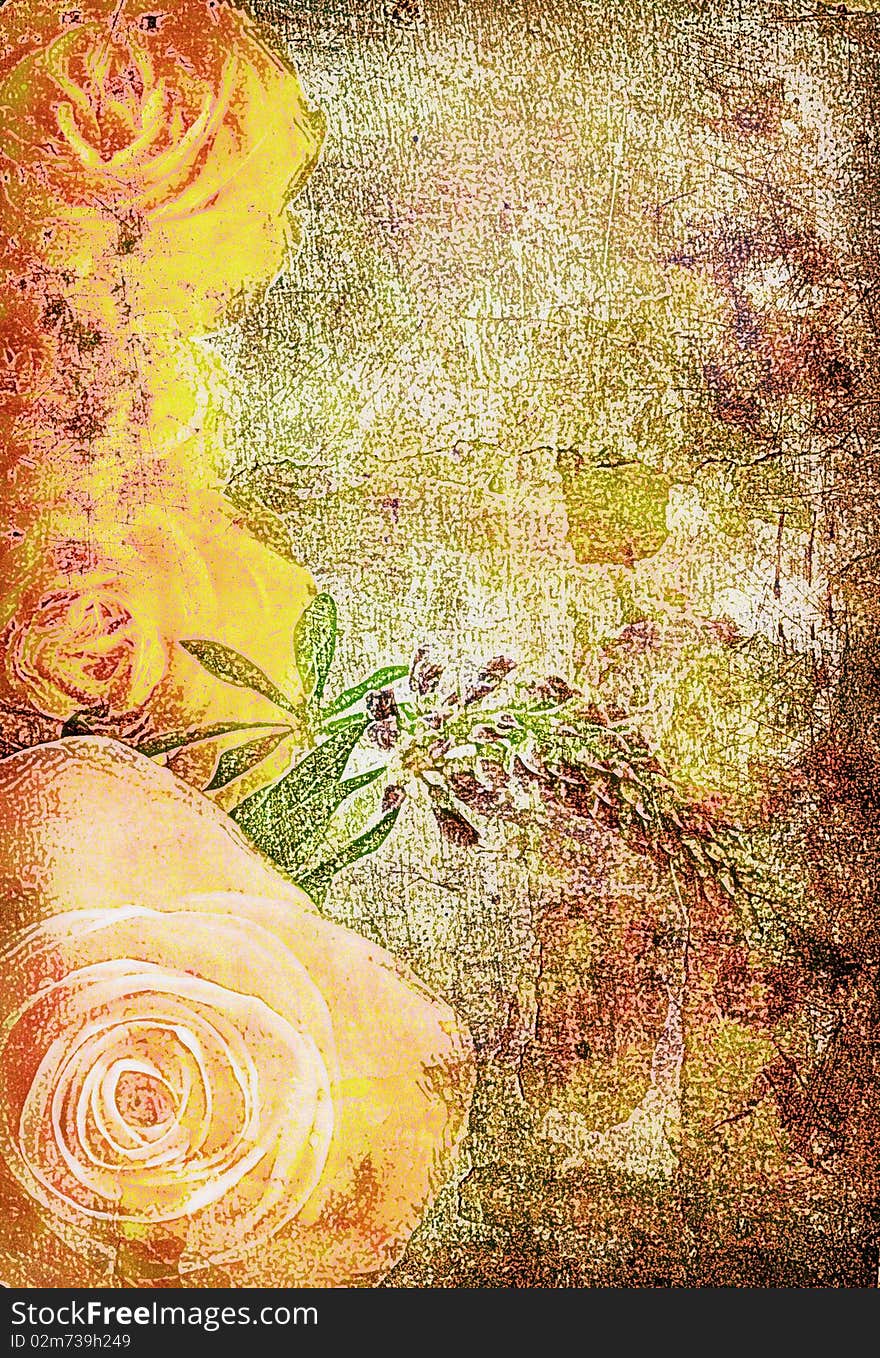 Roses on the old grunge texture with some spots