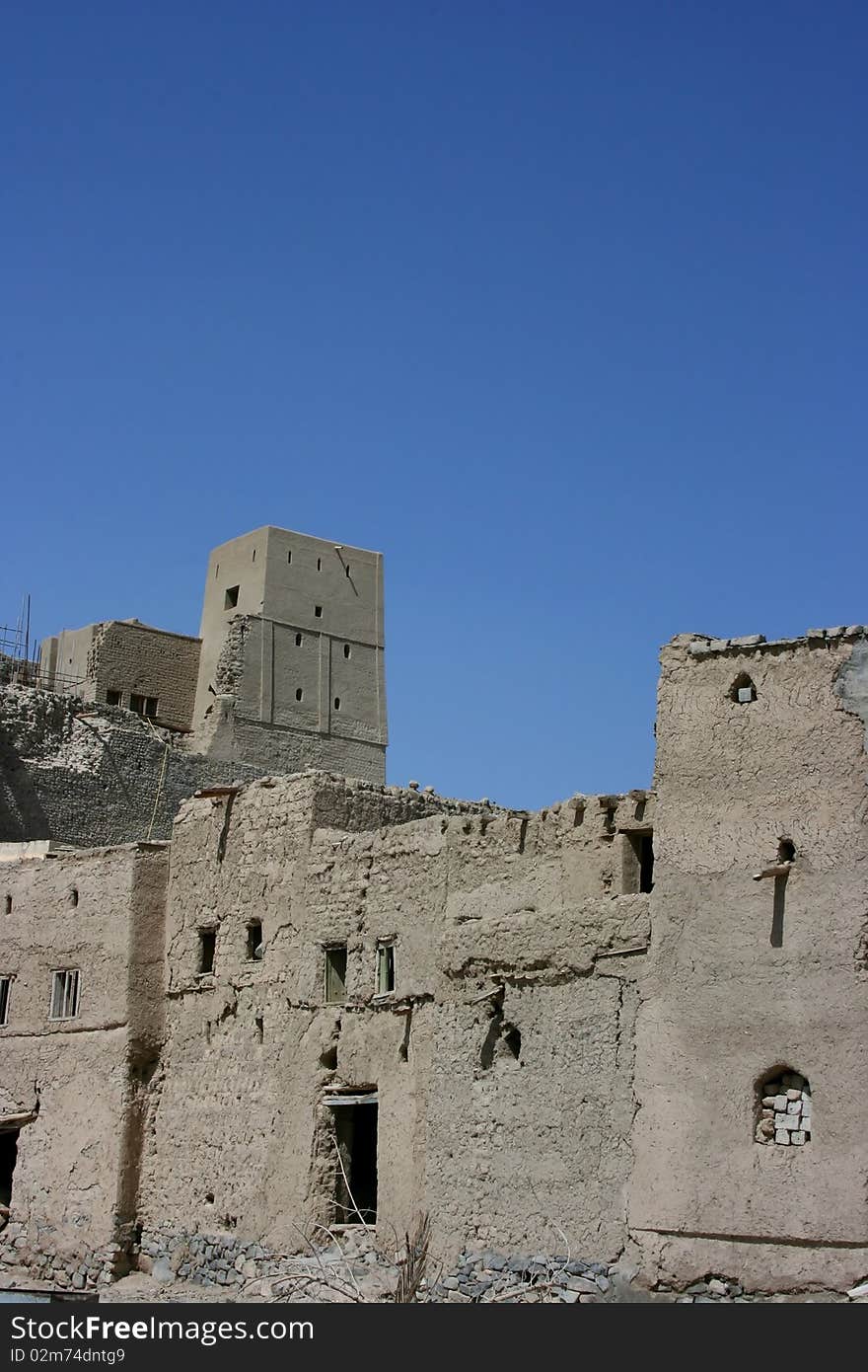 Old mudflat buildings in the city Bahla in Oman