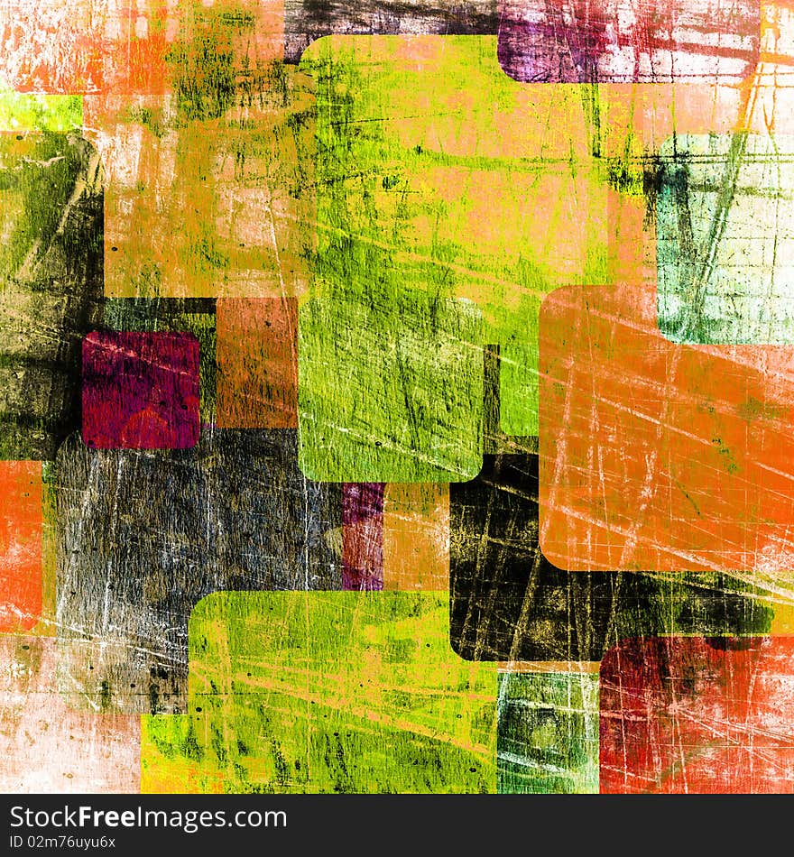 Squares on the grunge wall, abstract background