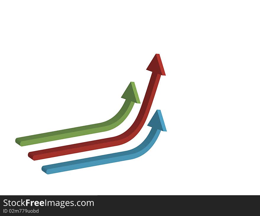 Three coloured arrows pointing upwards over white. Three coloured arrows pointing upwards over white