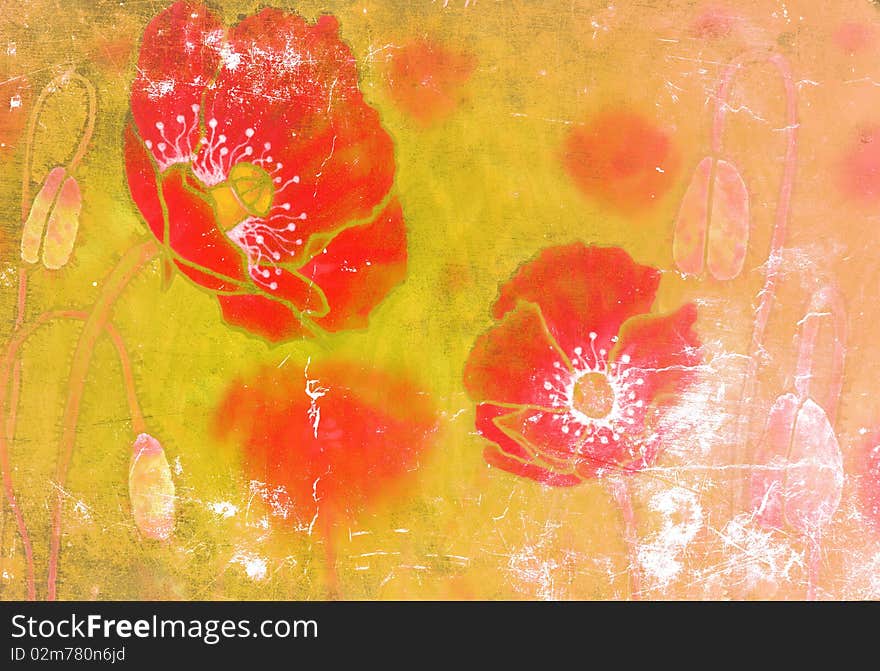 Poppies On The Old Grunge Texture