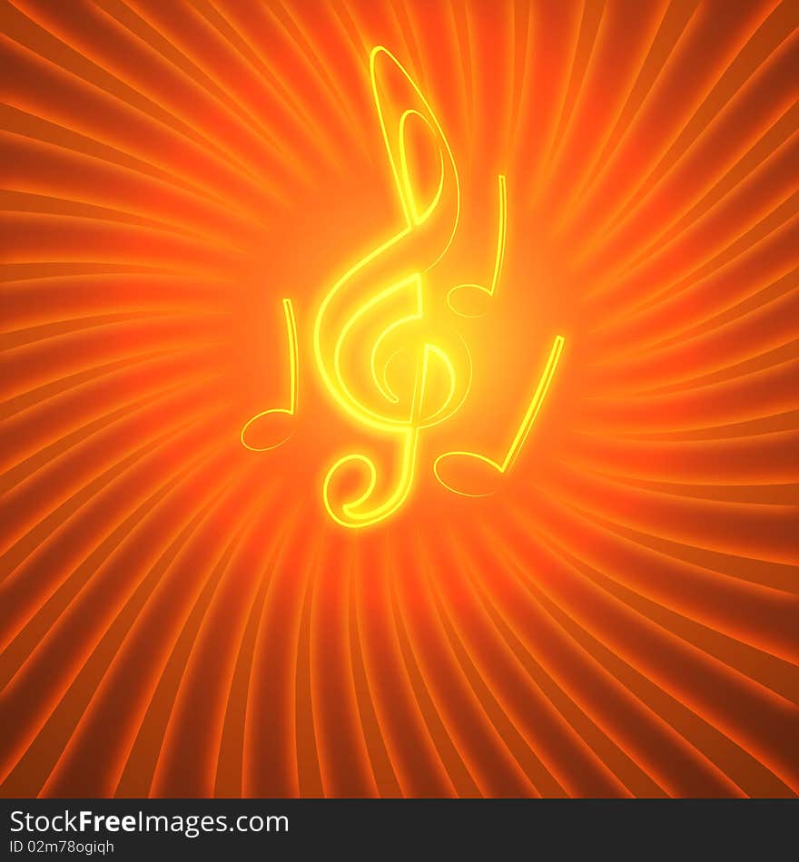 Burning musical symbols and curls on a dark background