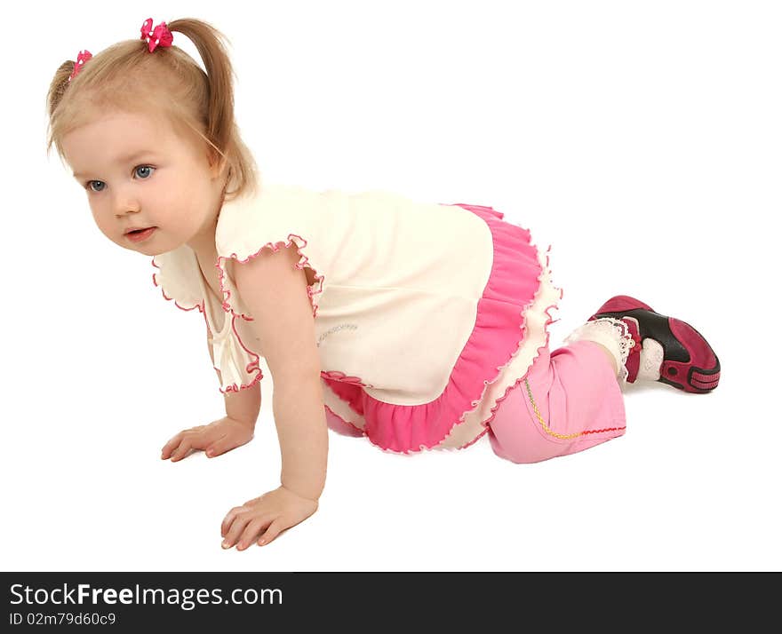 Little girl on white background