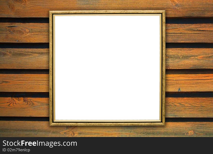 Frame, the painting on a wooden background