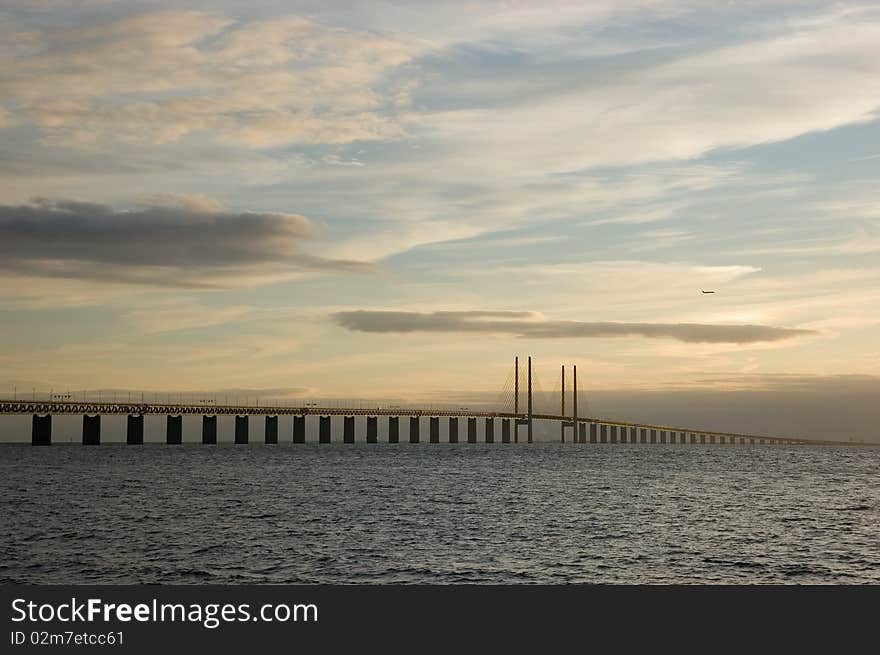 Oresunds bridge at sunset