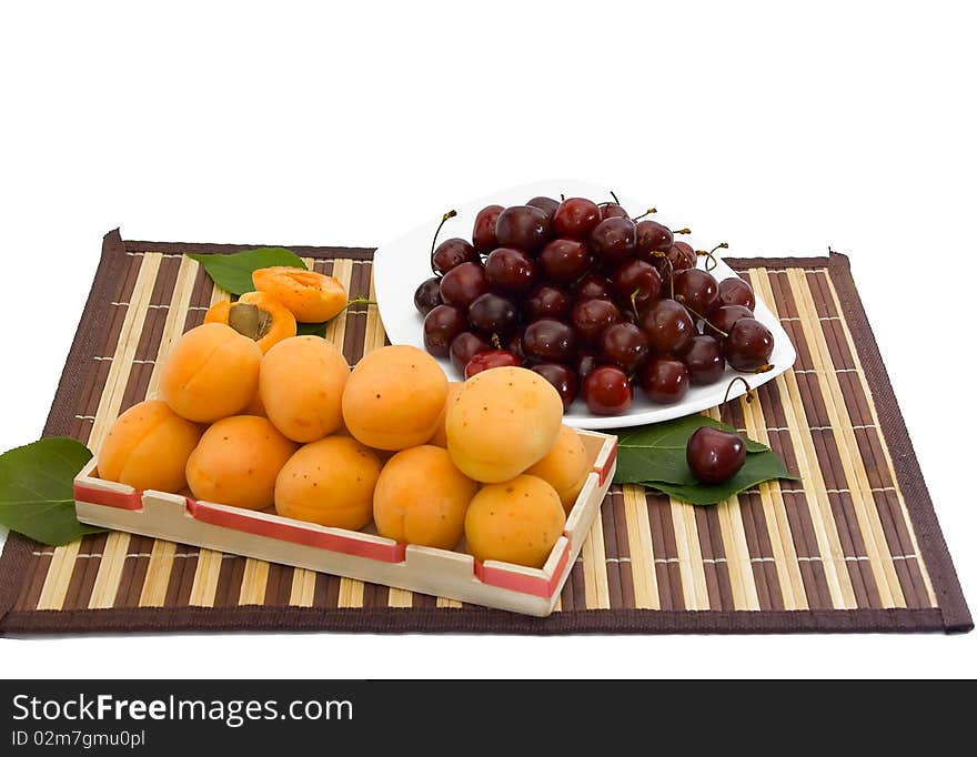 Fresh apricot and sweet cherry. Fresh apricot and sweet cherry