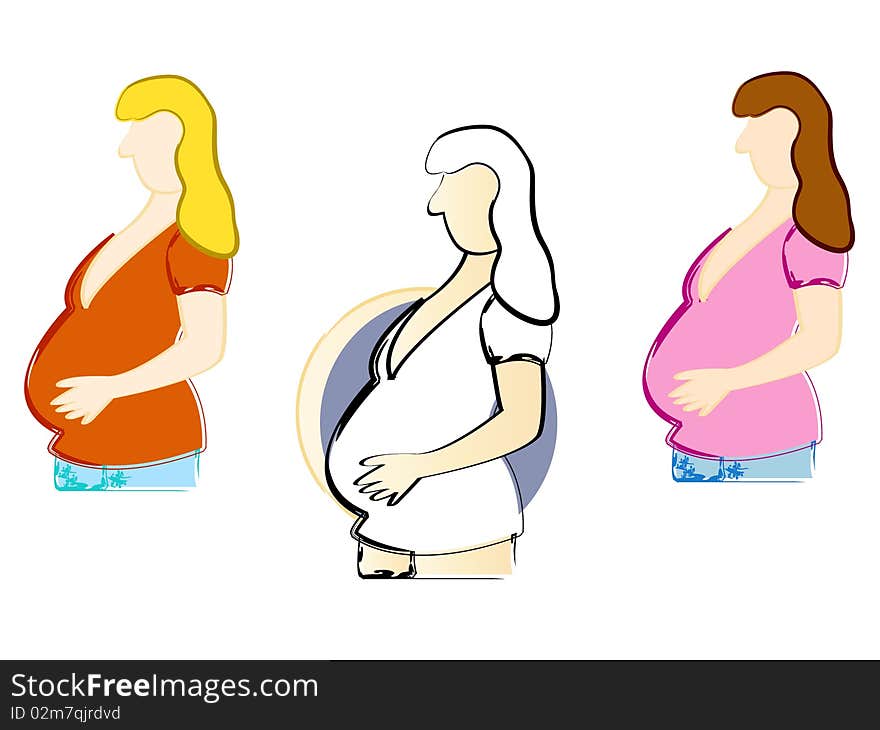 Three varieties of pregnant woman holding her belly. Three varieties of pregnant woman holding her belly.