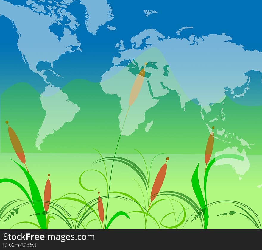 Abstract floral background with world map