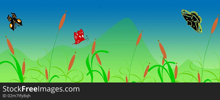 Abstract floral web header with butterfly