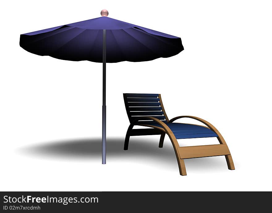 Beach Parasol and Deckchair