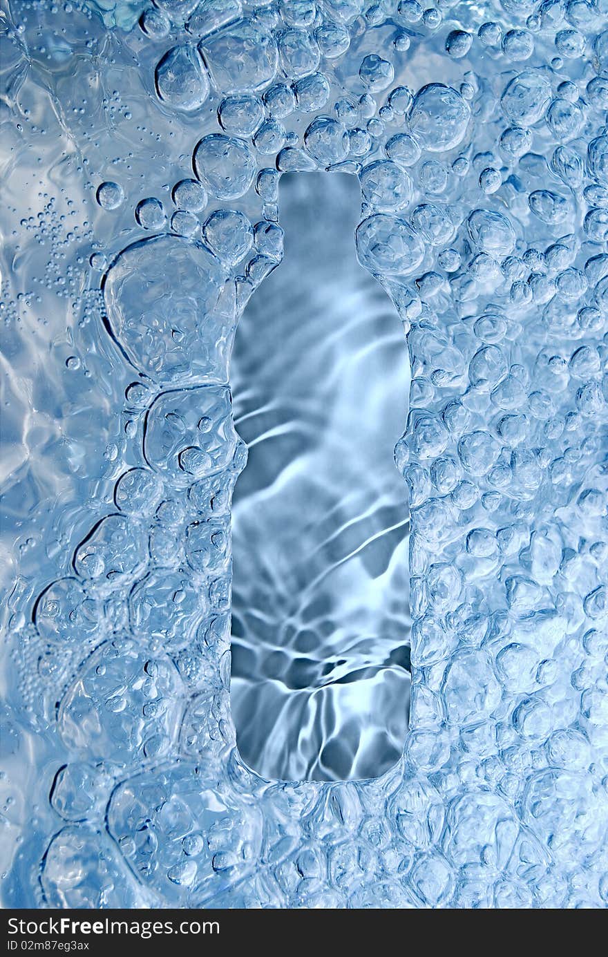 Water bubbles and ripples shaped as a bottle of water. Water bubbles and ripples shaped as a bottle of water