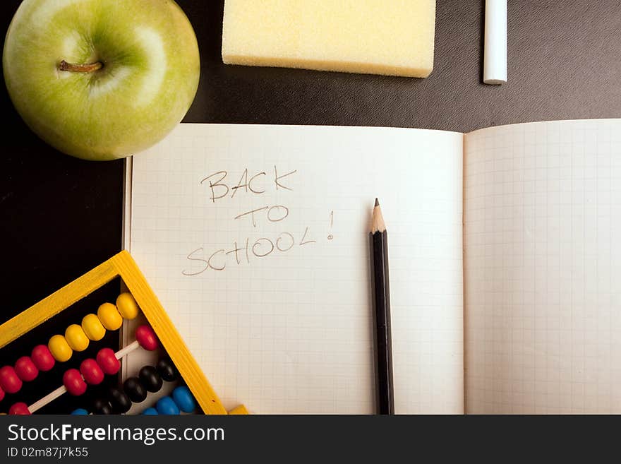 School, blackboard and other school equipment arranged in studio. School, blackboard and other school equipment arranged in studio