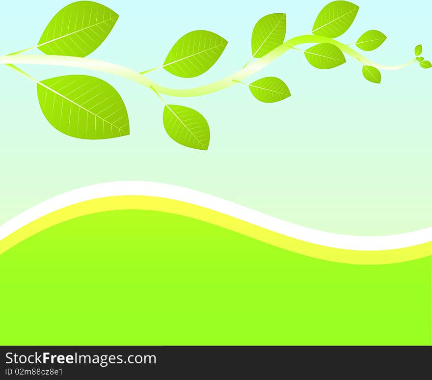 Backgound with green branch with leaves. Vector illustration. Backgound with green branch with leaves. Vector illustration