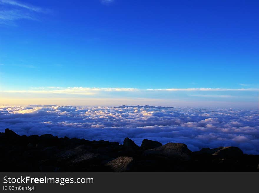 Scenery of the sea of clouds on the top of mountains at sunrise. Scenery of the sea of clouds on the top of mountains at sunrise