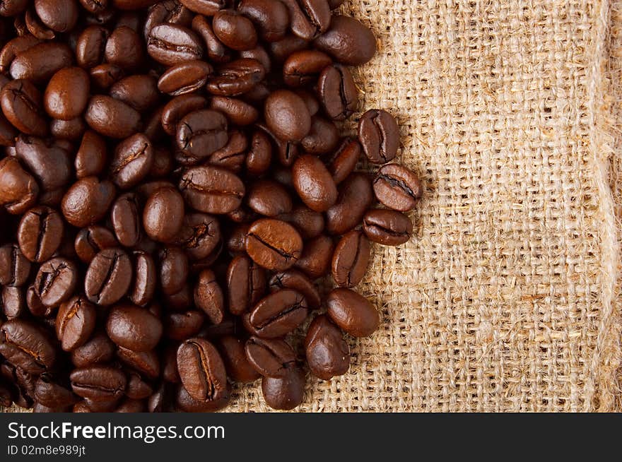 Roasted coffee beans on textile