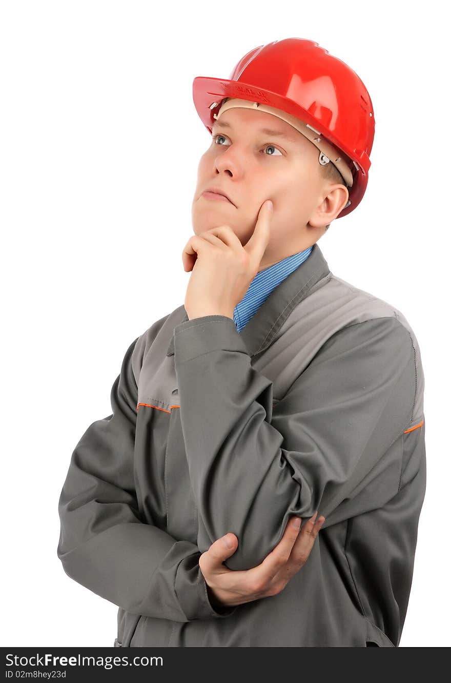 Engineer with red hat isolated on white