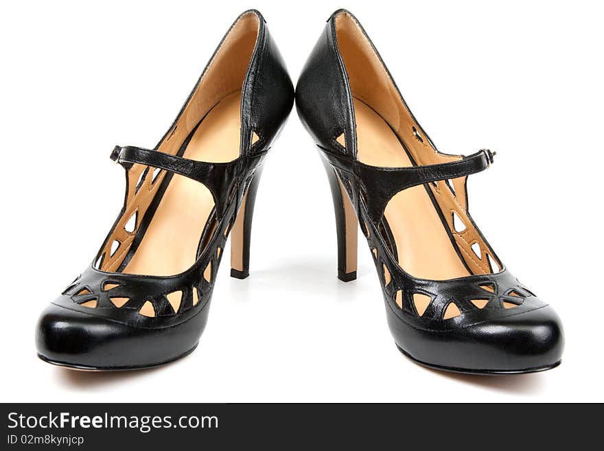 Black feminine loafers on high heel