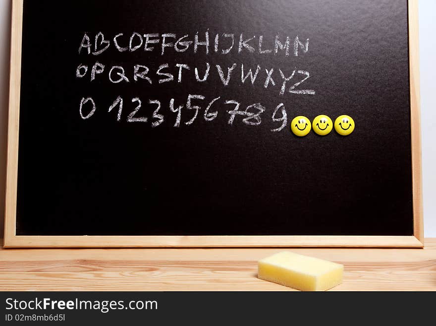 Education concept, black board, chalk and notebooks. Back to school!. Education concept, black board, chalk and notebooks. Back to school!