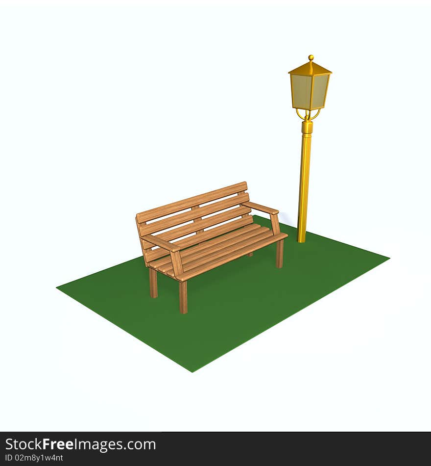 Street lamp and chair.