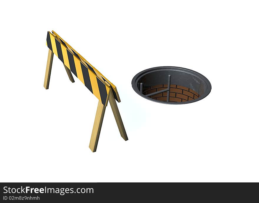 3d image with manhole and barrier