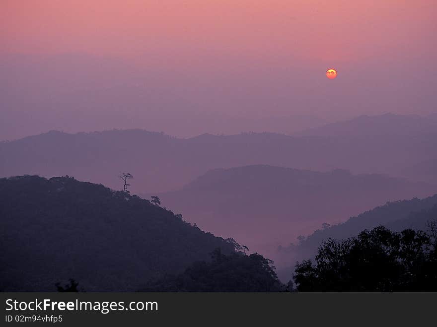 Sunrise over mountain, North of Thailand