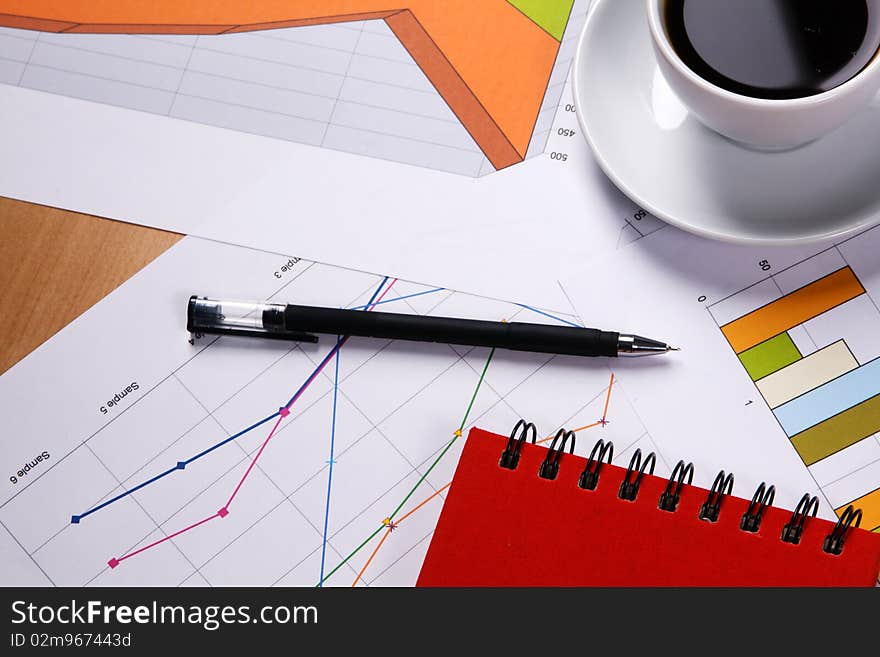 Worktable covered with documents, view from above. Worktable covered with documents, view from above