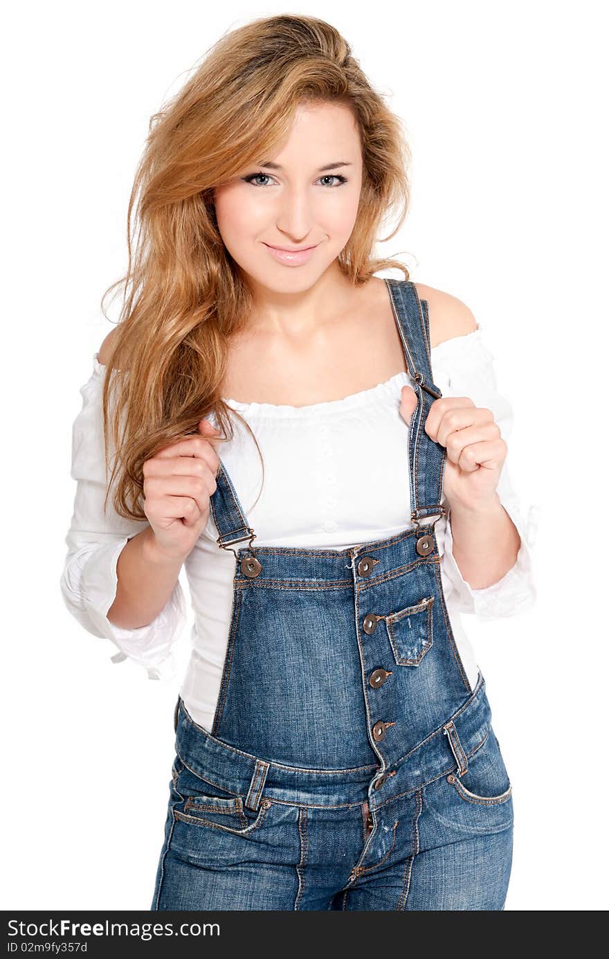 Young beautiful girl cheerful isolated on white background