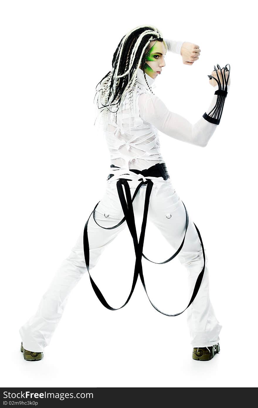 Shot of a futuristic young man with wires. Isolated over white background. Shot of a futuristic young man with wires. Isolated over white background.