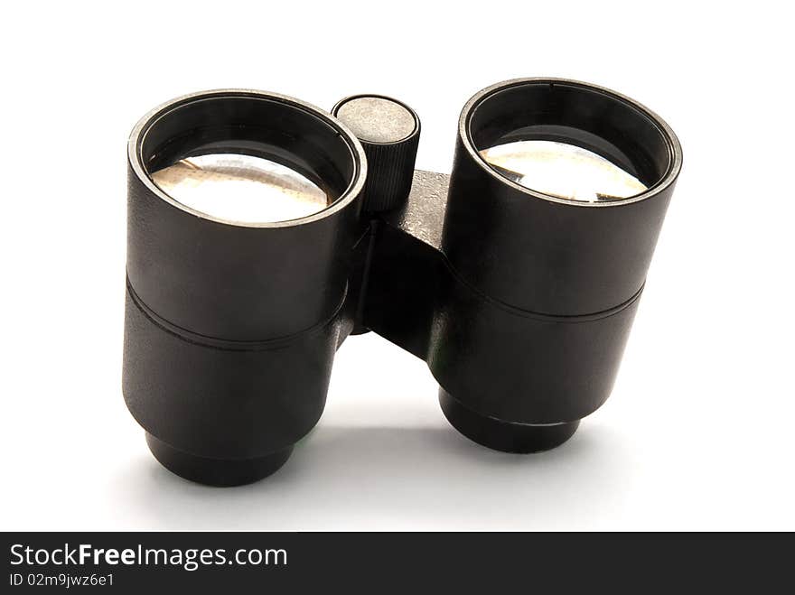 Black binoculars isolated on white background