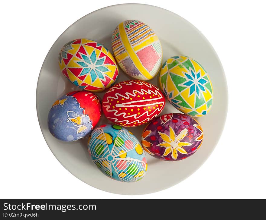 Traditional ukrainian easter eggs on a plate