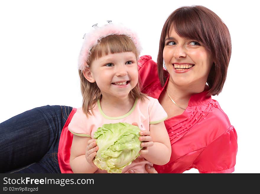 Happy family. Mother and little daughter laughing and looking sideways. Series. Happy family. Mother and little daughter laughing and looking sideways. Series