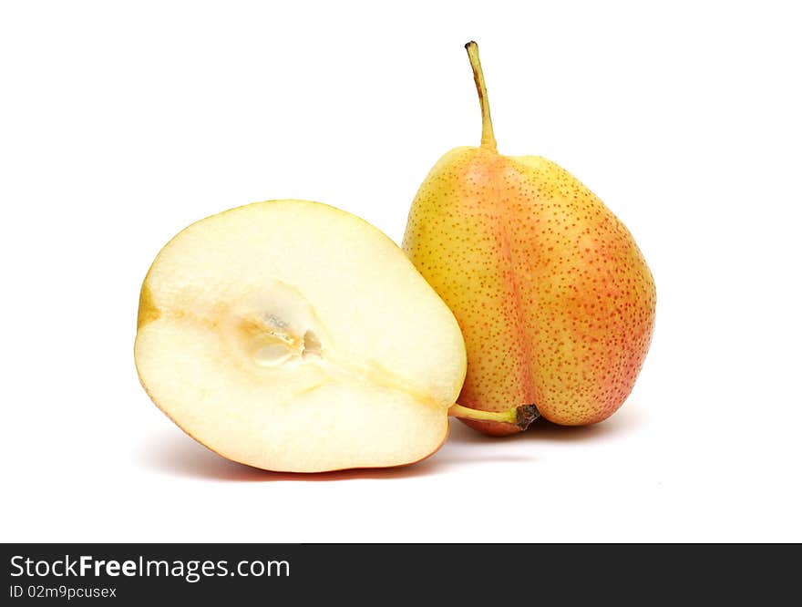 Pear and its section isolated on white background