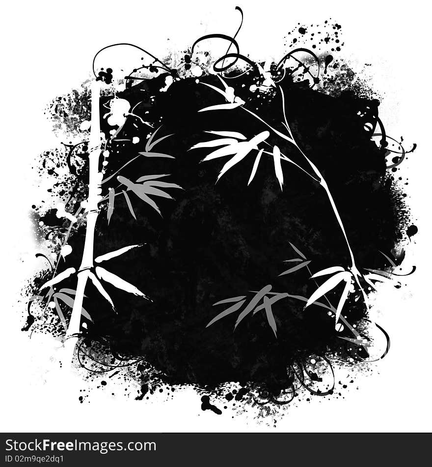 Grunge background with bamboo branches