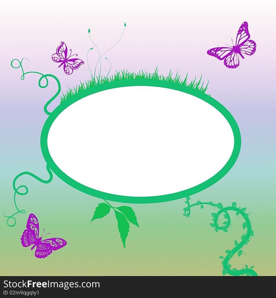 Abstract background with butterfly and floral scrolls