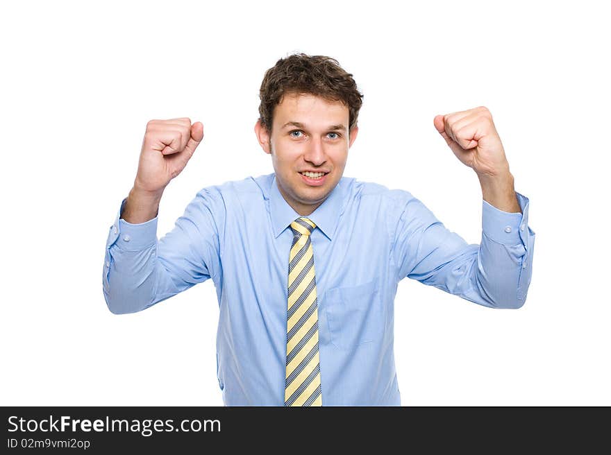 Businessman With His Arms Up, Celebrating Success