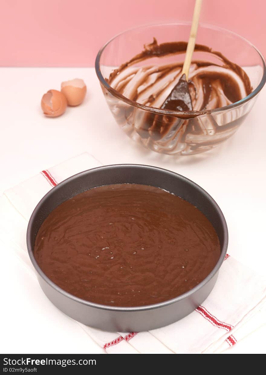 A cake mixture on a kitchen bench