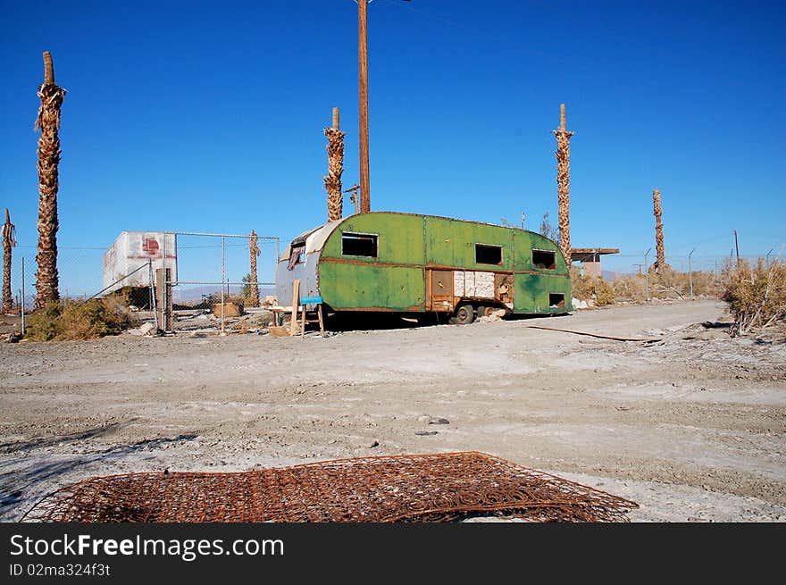 Abandoned trailer in Salton City, CA on the shores of the Salton Sea. Abandoned trailer in Salton City, CA on the shores of the Salton Sea.