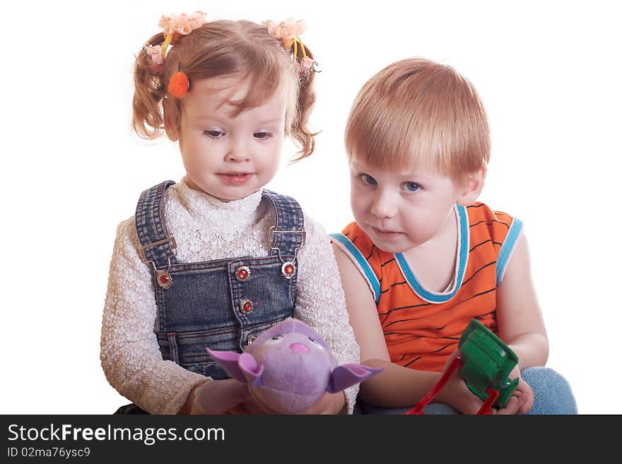 Portrait of the boy and the girl on a white background. Portrait of the boy and the girl on a white background