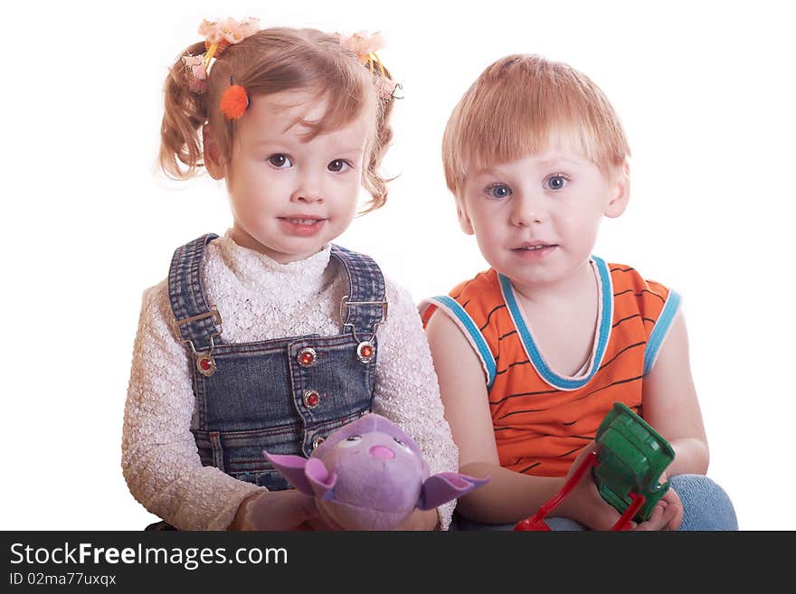 Portrait of the boy and the girl on a white background. Portrait of the boy and the girl on a white background