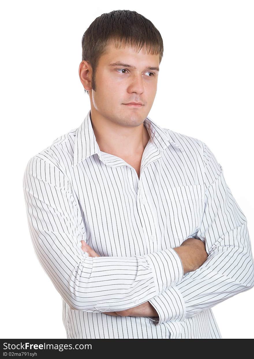 Portrait serious young men on a white background. Portrait serious young men on a white background