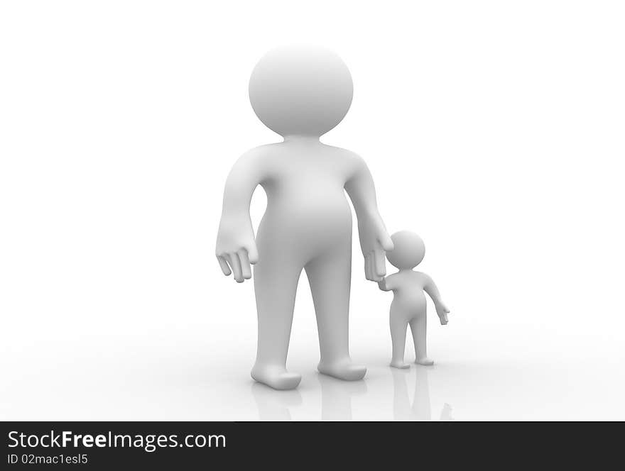 An illustration of a 3d father and son  standing next to each other, isolated on a white background