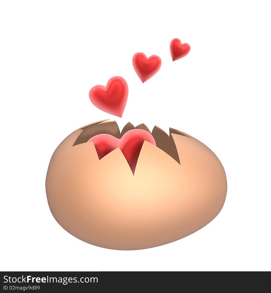 Red heart break out of the egg shell. Red heart break out of the egg shell