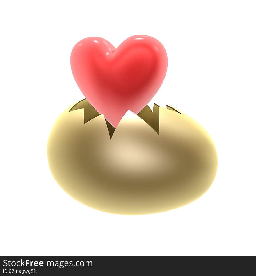 Red heart break out of the egg shell. Red heart break out of the egg shell