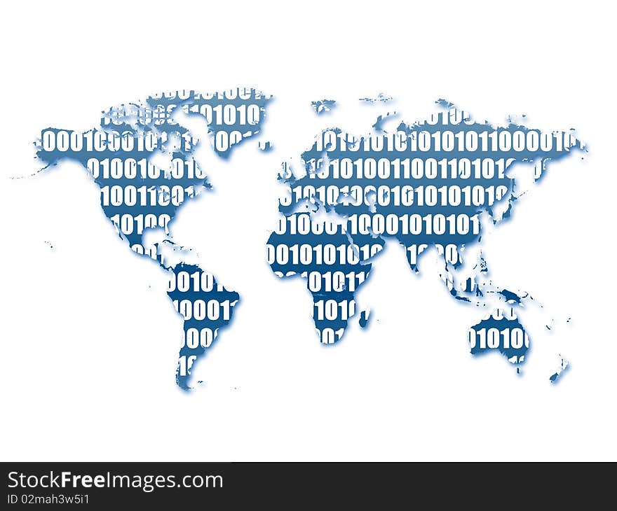 Image of computer binary number on the map. Image of computer binary number on the map