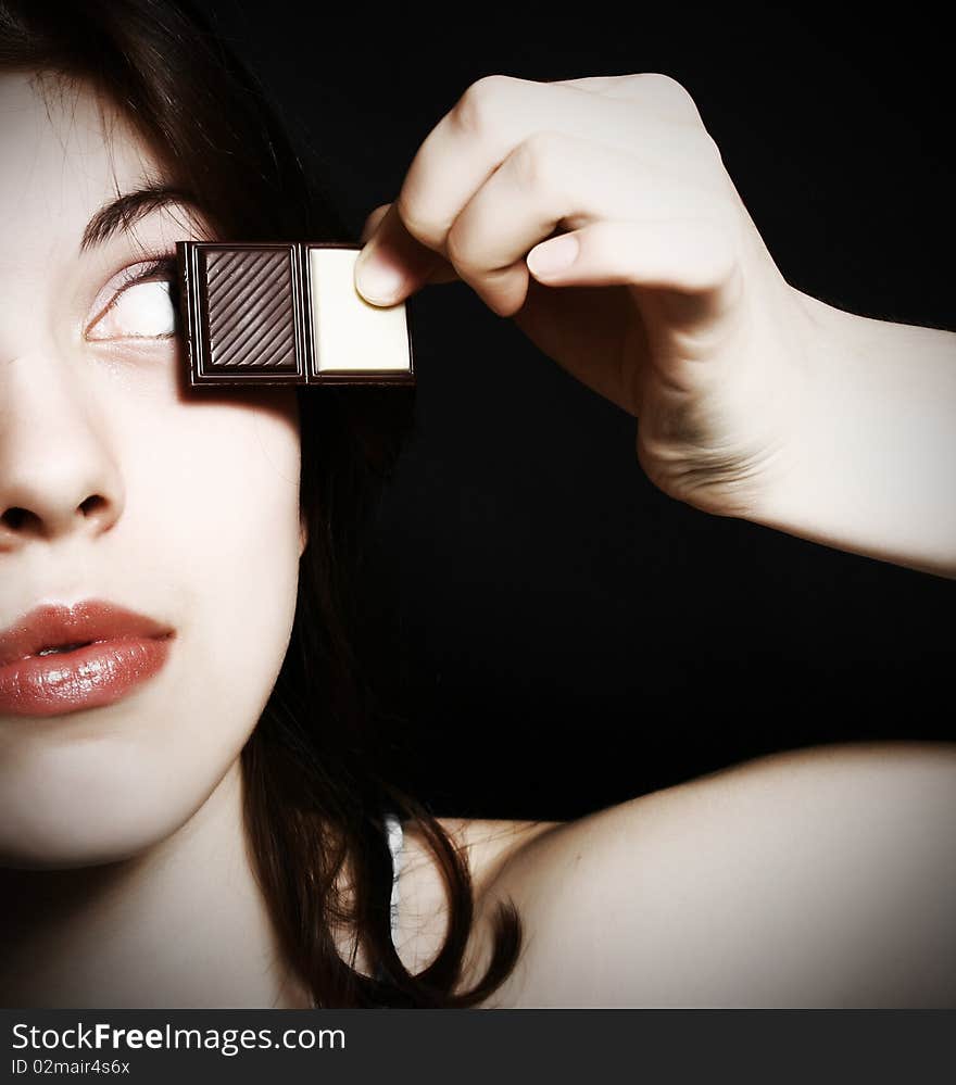 Woman With A Slice Of Chocolate.