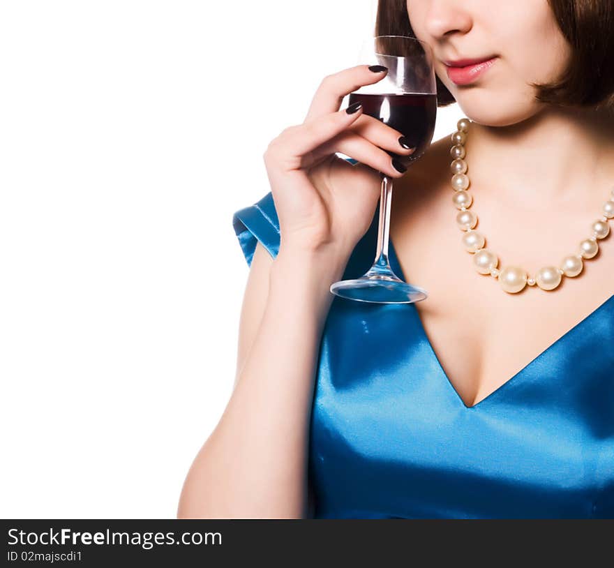 Beautiful woman with glass red wine