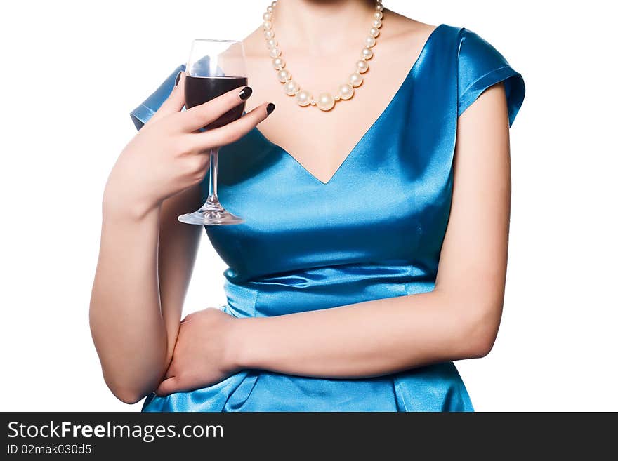 Beautiful woman with glass red wine