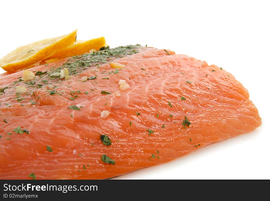 Close up on fresh salmon isolated on white