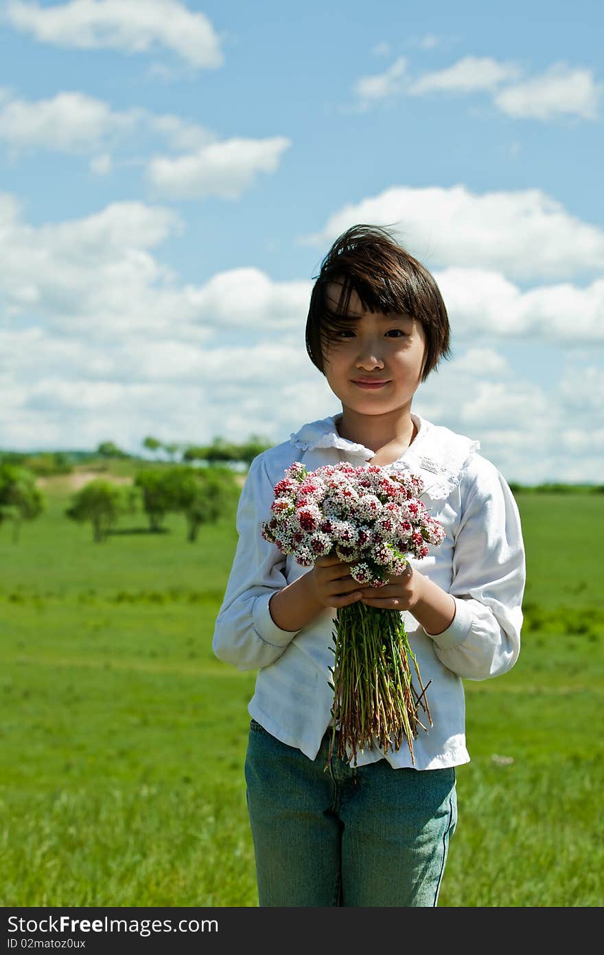 Girl Holding Flowers